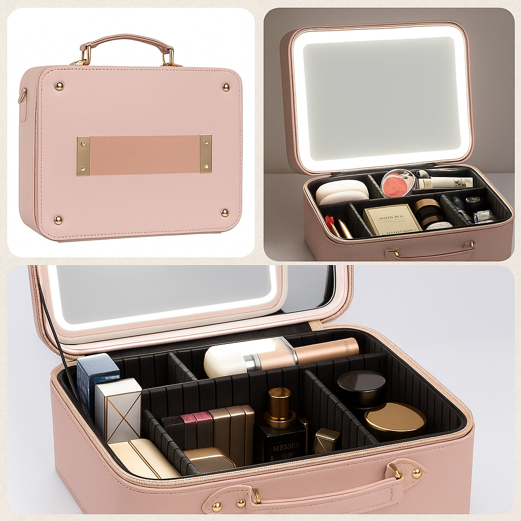 Trousse de toilette de luxe avec miroir LED – Élégance & rangement haute capacité