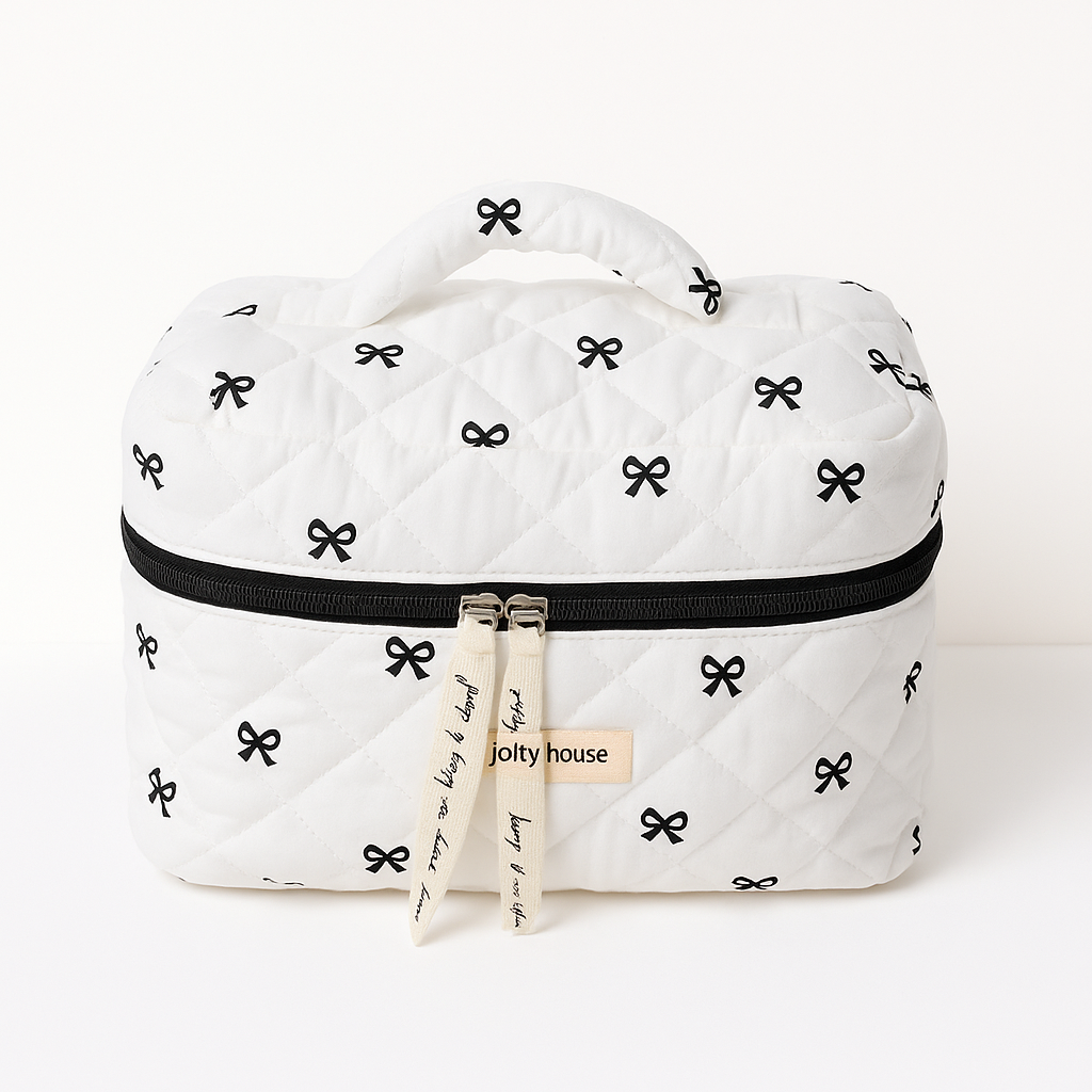 Trousse de toilette coton matelassée style multifonction – idéale pour maquillage, soins ou accessoires de voyage