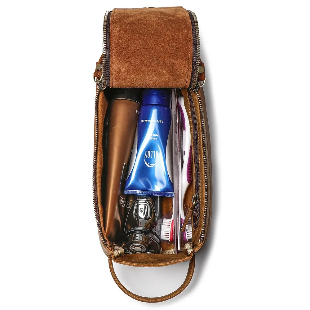Trousse de toilette homme en cuir véritable
