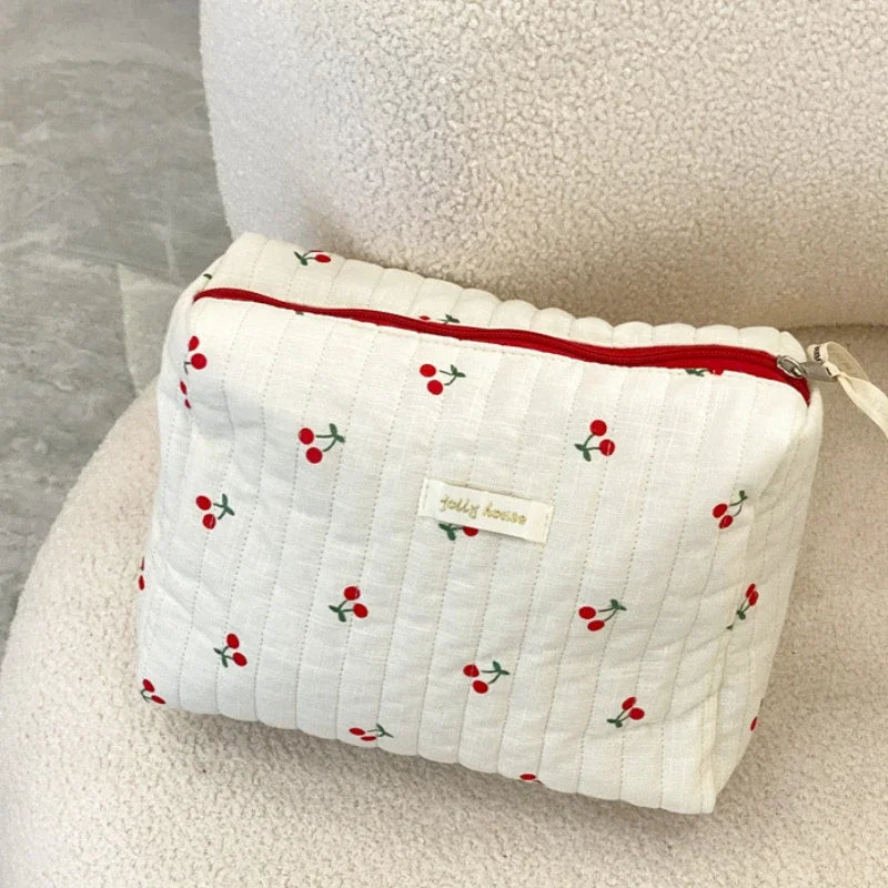 Trousse de toilette en coton | Style rétro pour femme - Compacte & chic