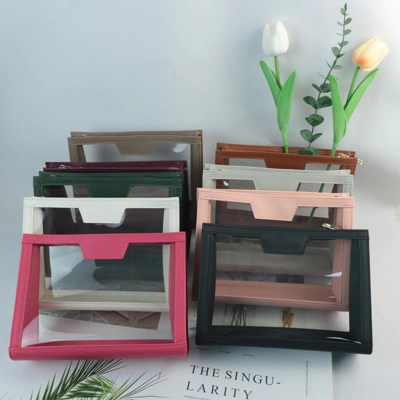 Trousse de toilette transparente personnalisable – Pochette élégante en PVC et similicuir