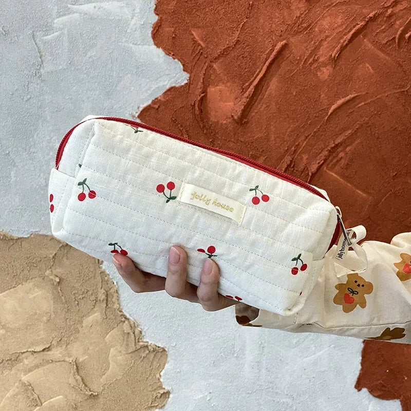 Trousse de toilette en coton | Style rétro pour femme - Compacte & chic