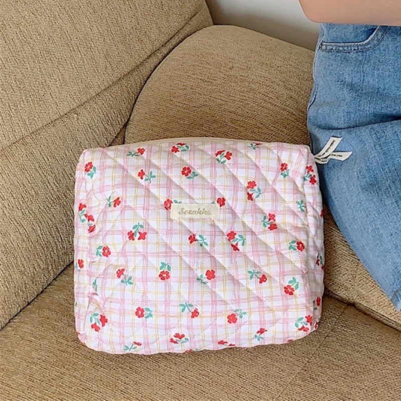Trousse de toilette en coton | Style rétro pour femme - Compacte & chic