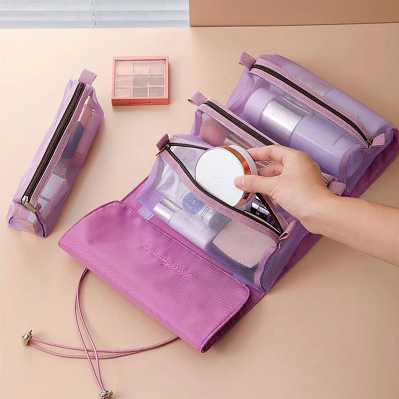 Grosse trousse de toilette pliante en mesh zippée