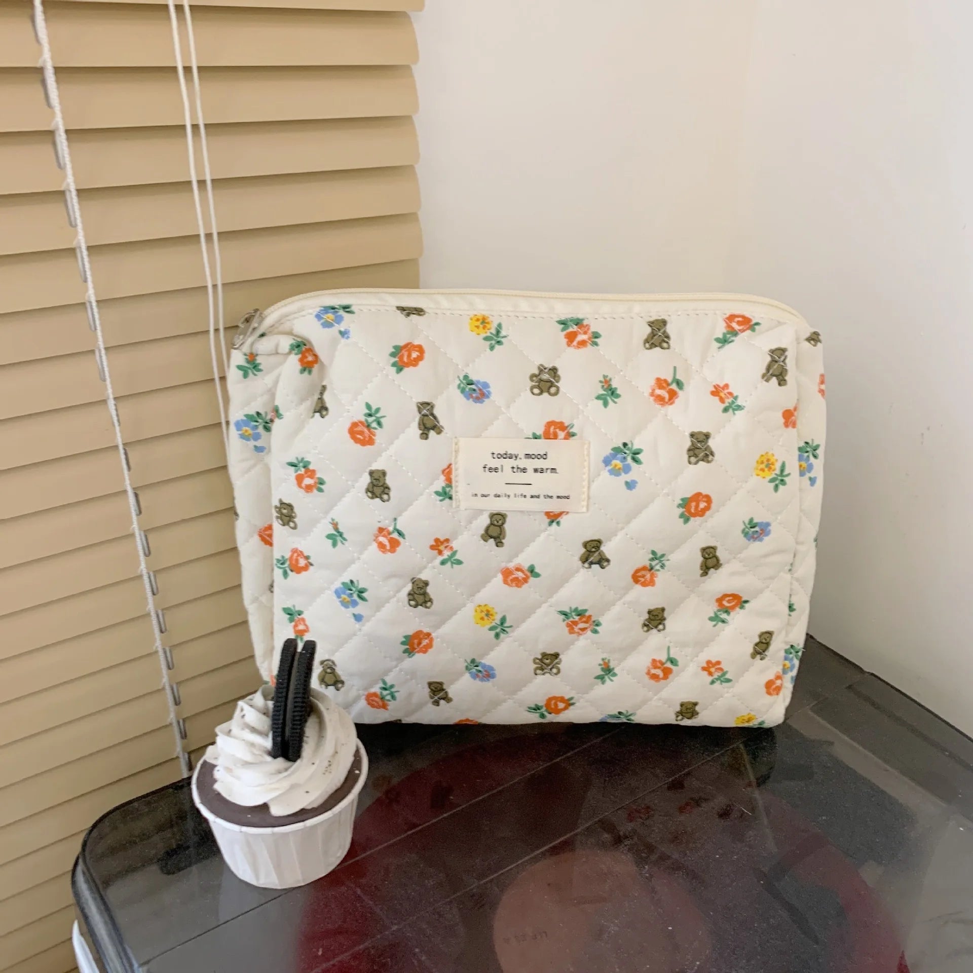 Trousse de toilette en coton | Style rétro pour femme - Compacte & chic