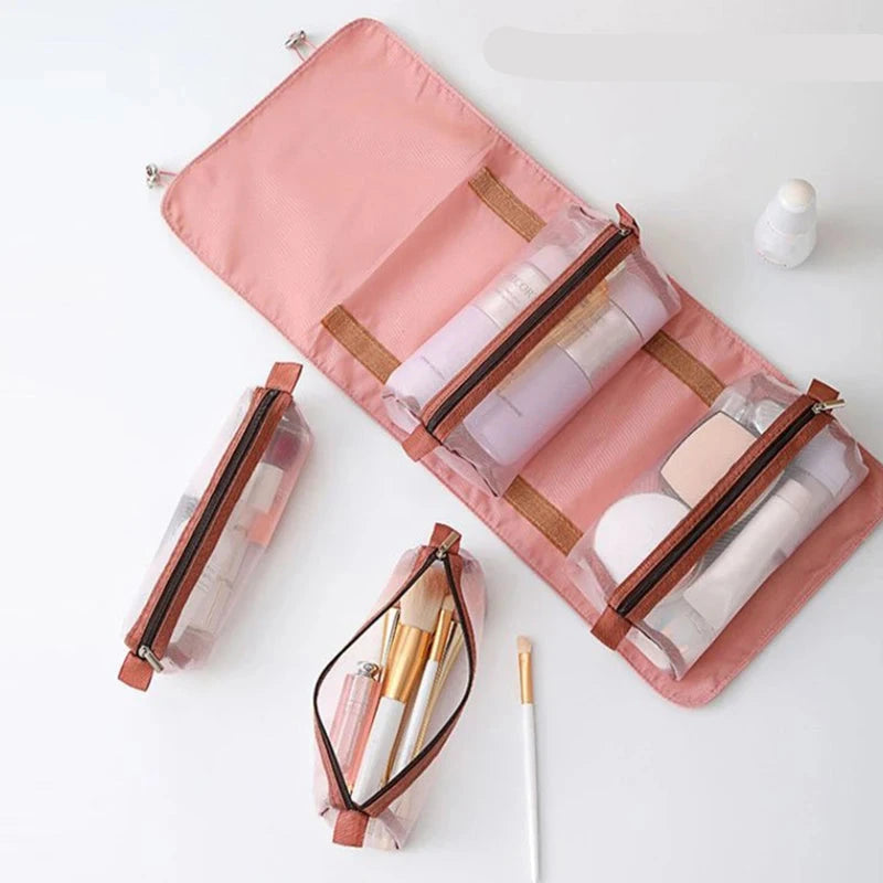 Grosse trousse de toilette pliante en mesh zippée