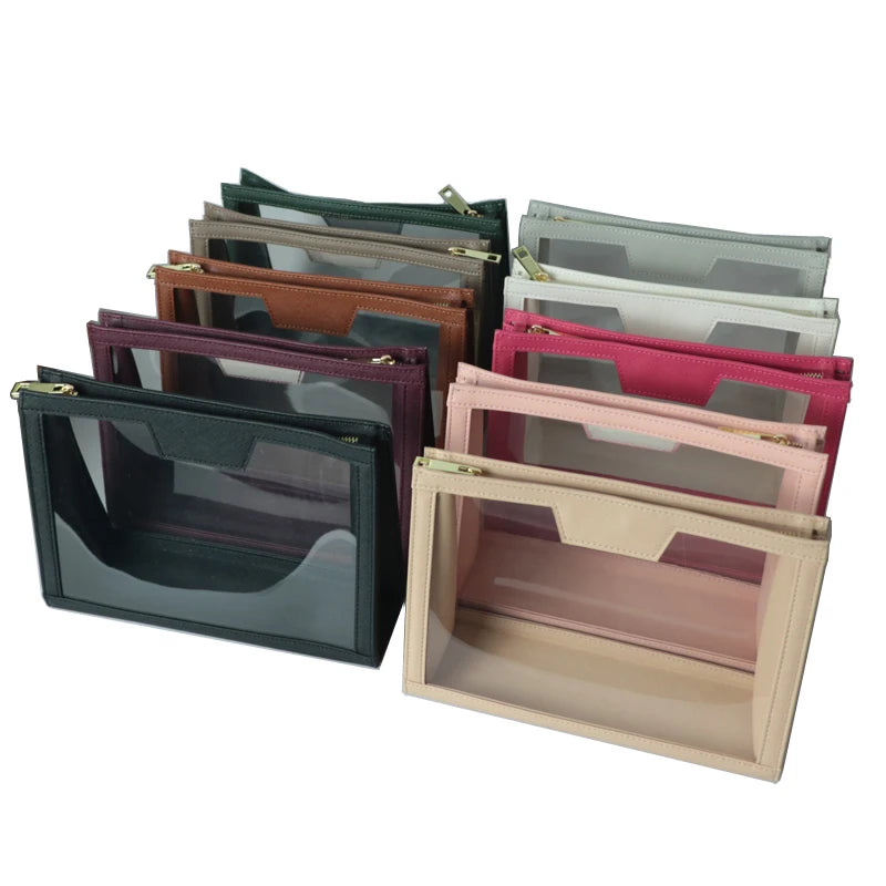 Trousse de toilette transparente personnalisable – Pochette élégante en PVC et similicuir