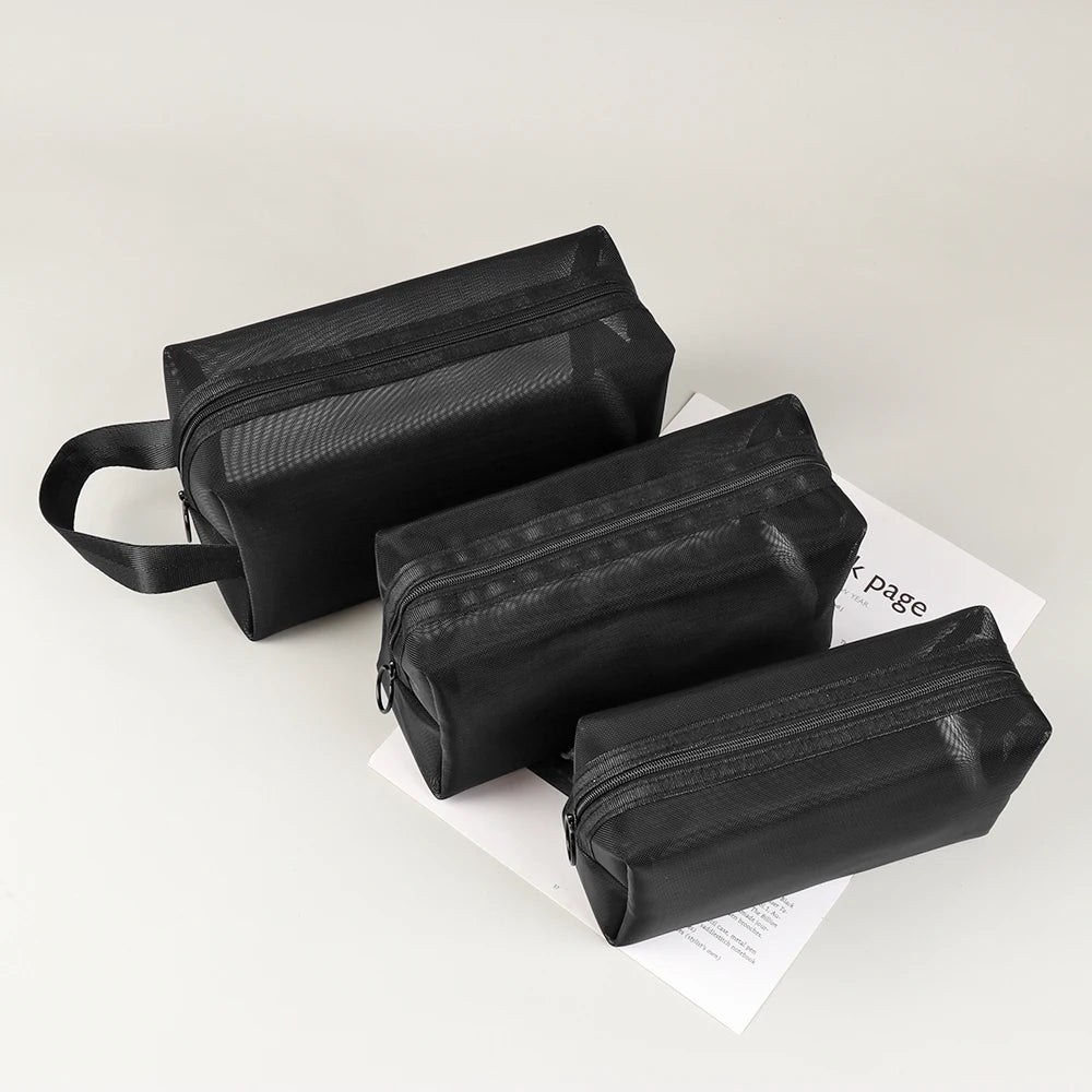 Trousse de toilette transparente noire multi-tailles
