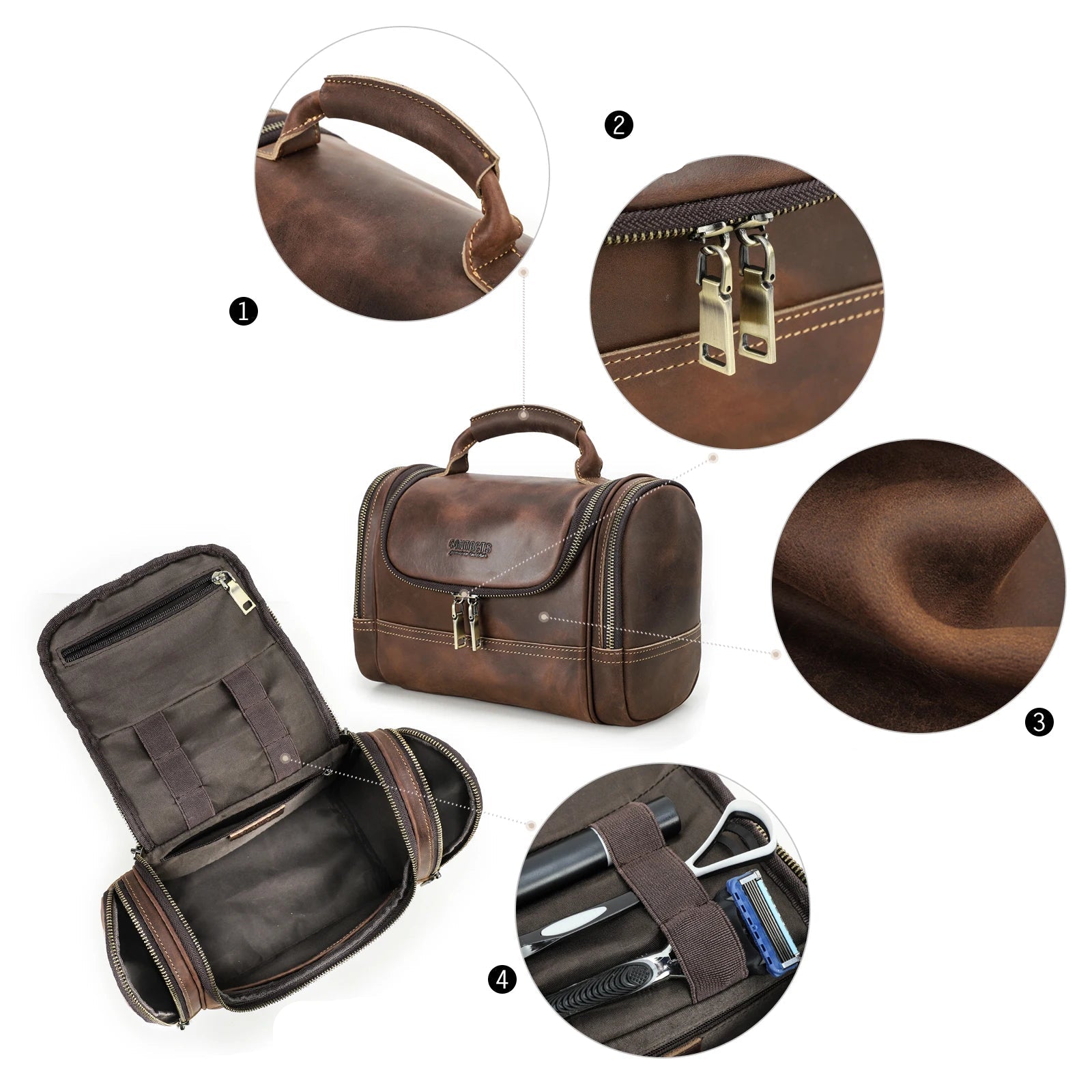 Trousse de toilette homme cuir vintage grande capacité