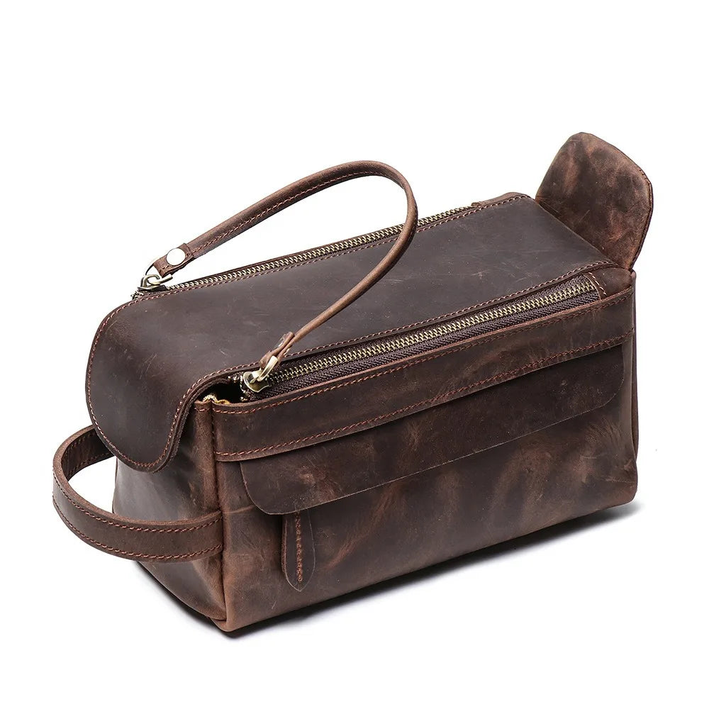 Trousse de toilette homme en cuir véritable