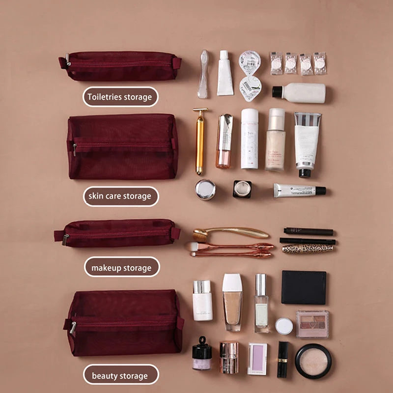 Grosse trousse de toilette pliante en mesh zippée