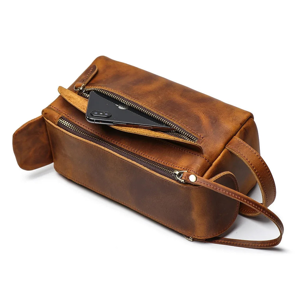 Trousse de toilette homme en cuir véritable