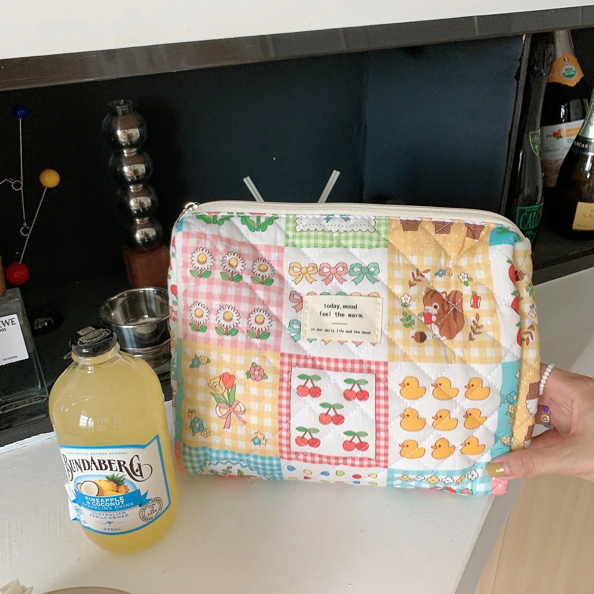 Trousse de toilette en coton | Style rétro pour femme - Compacte & chic