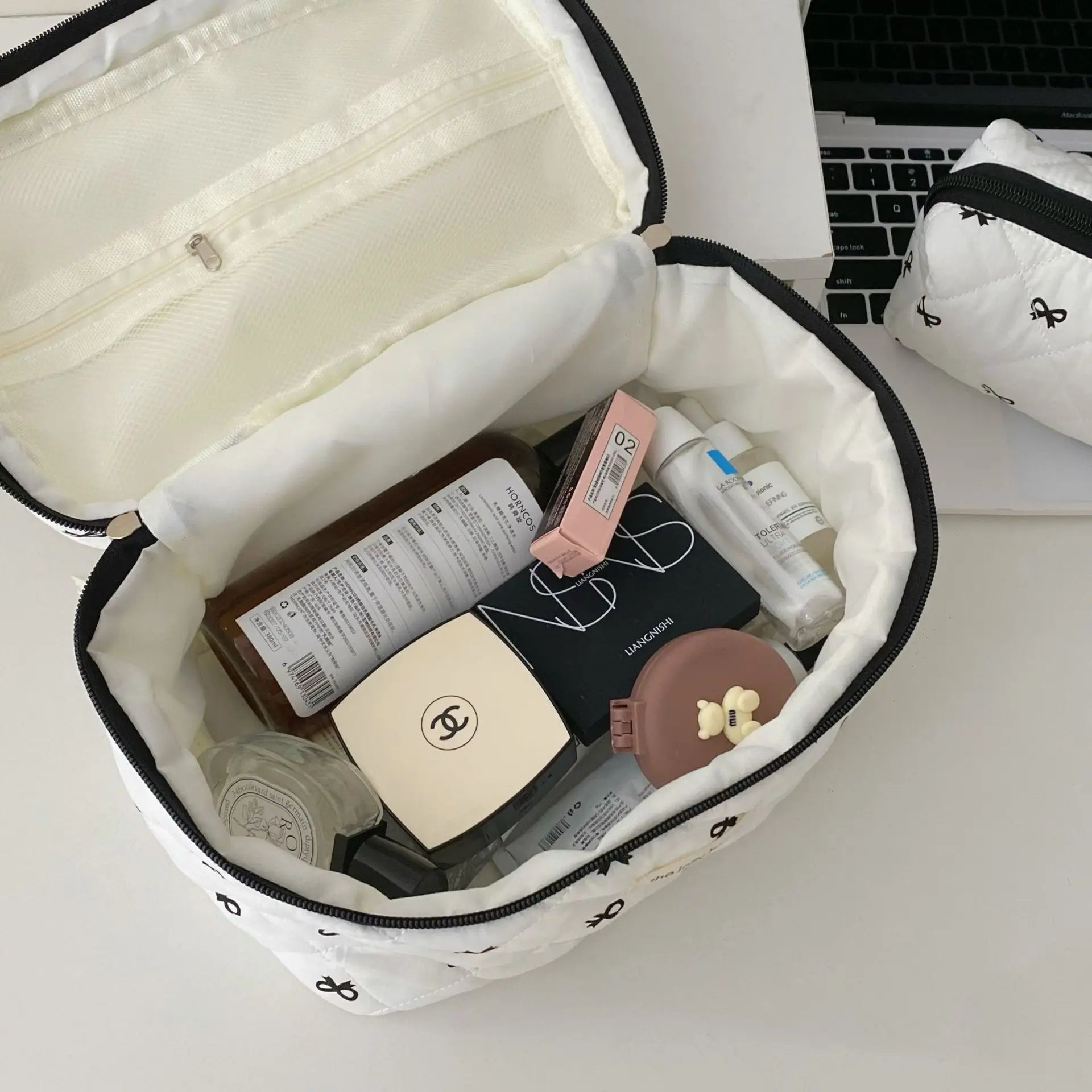Trousse de toilette coton – Style matelassé multifonction