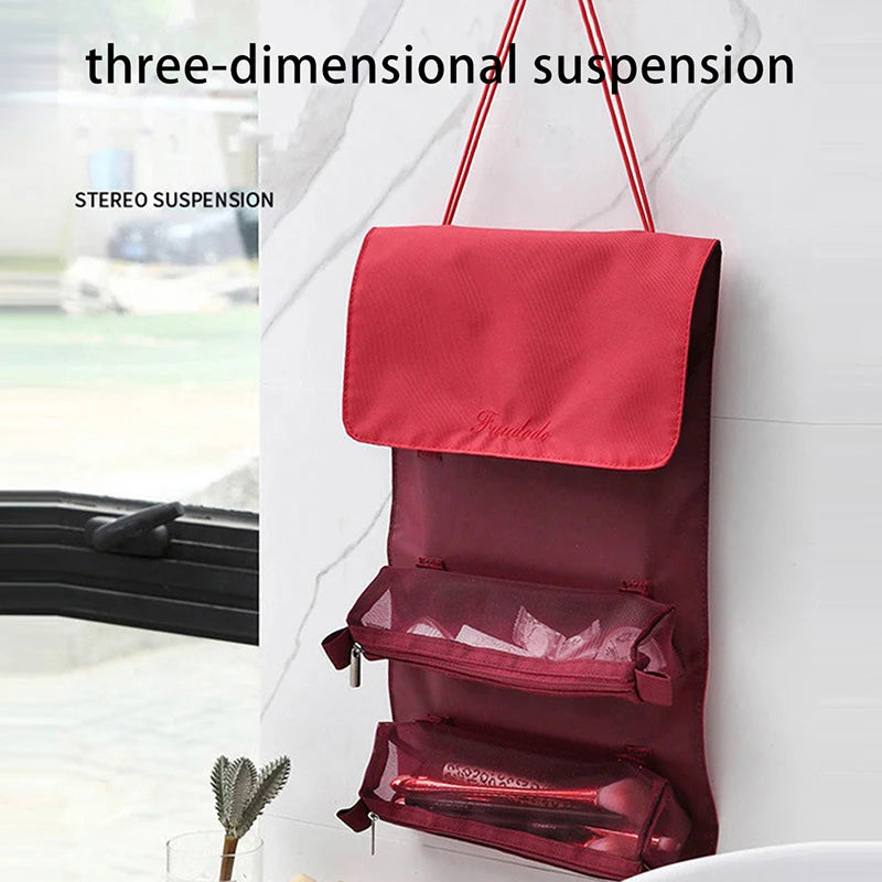 Grosse trousse de toilette pliante en mesh zippée