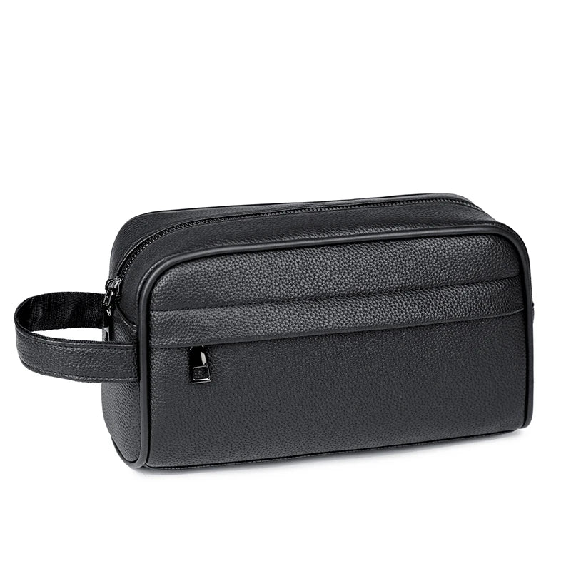 Trousse de toilette homme souple effet cuir, design élégant avec rangements intérieurs pratiques