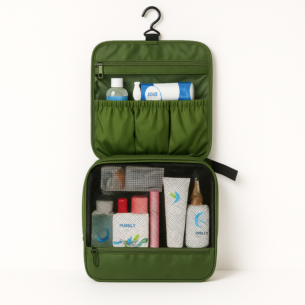  Trousse de toilette à suspendre verte pour homme – grande capacité avec multiples compartiments de rangement