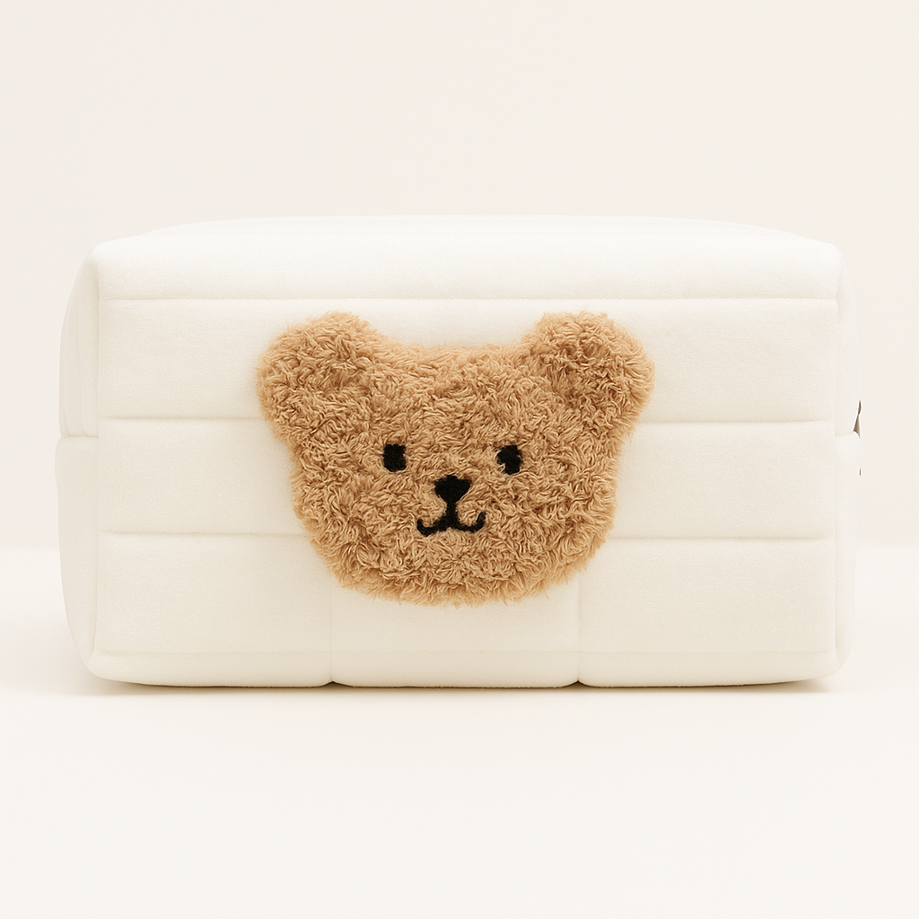  Trousse de toilette coton avec décor ourson – parfaite pour un style mignon et un rangement de soins tout en douceur