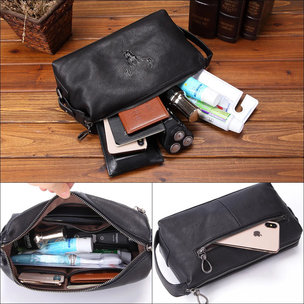 Trousse de toilette homme en cuir noir – Élégance, robustesse et capacité