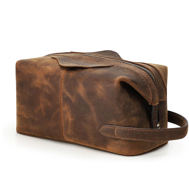 trousse de toilette cuir pour homme style vintage avec poches intérieures