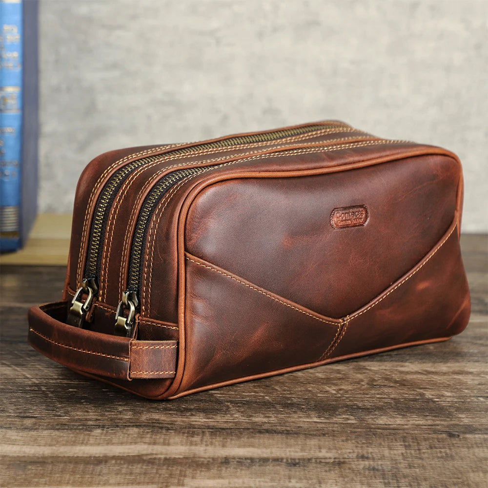 Trousse de toilette homme en cuir vintage