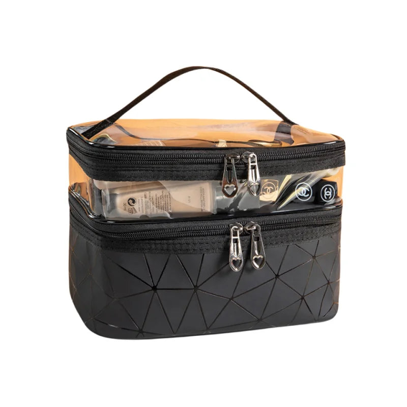  Trousse de toilette de luxe à double compartiment – partie supérieure transparente pour un accès rapide aux essentiels beauté