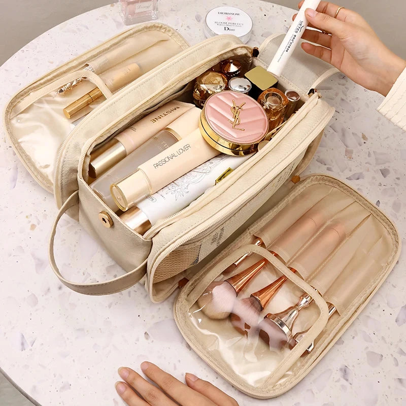 Trousse de toilette vanity rigide, grande capacité et finition élégante
