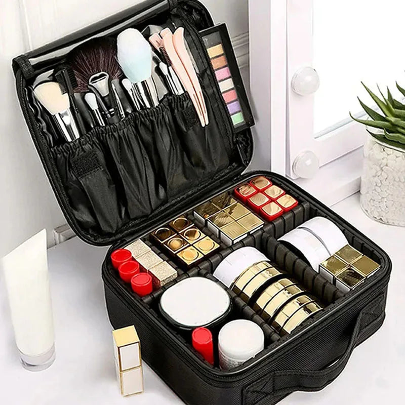  Trousse de toilette femme vanity grande capacité noire – compartiments multiples pour un rangement cosmétique optimisé