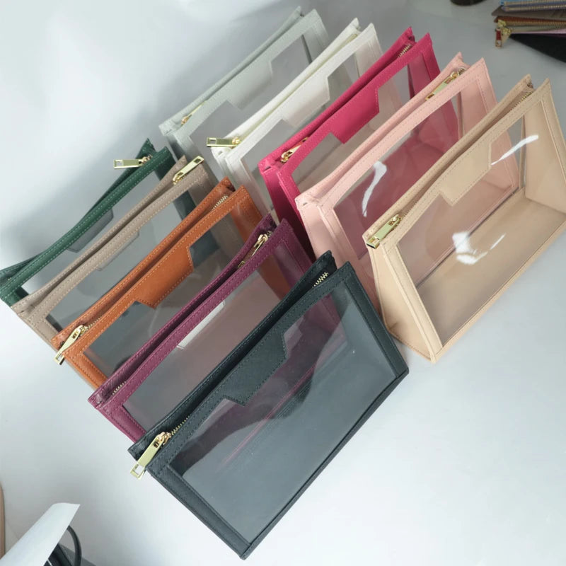 Trousse de toilette transparente personnalisable – Pochette élégante en PVC et similicuir