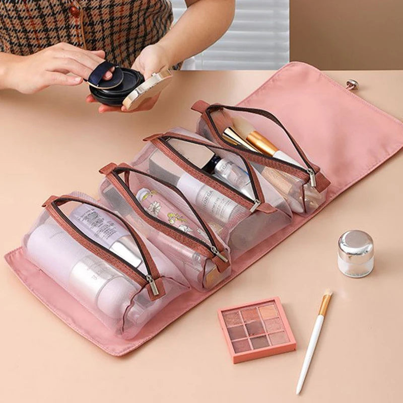 Grosse trousse de toilette pliante en mesh zippée