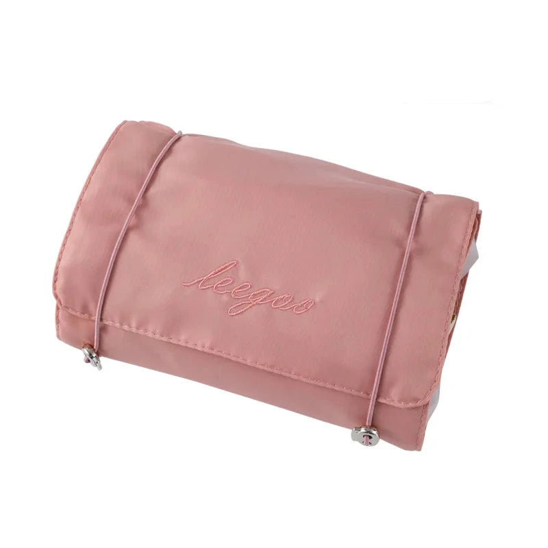  Grande trousse de toilette pliante en mesh rose – format compact et zippé, parfait pour les produits de beauté