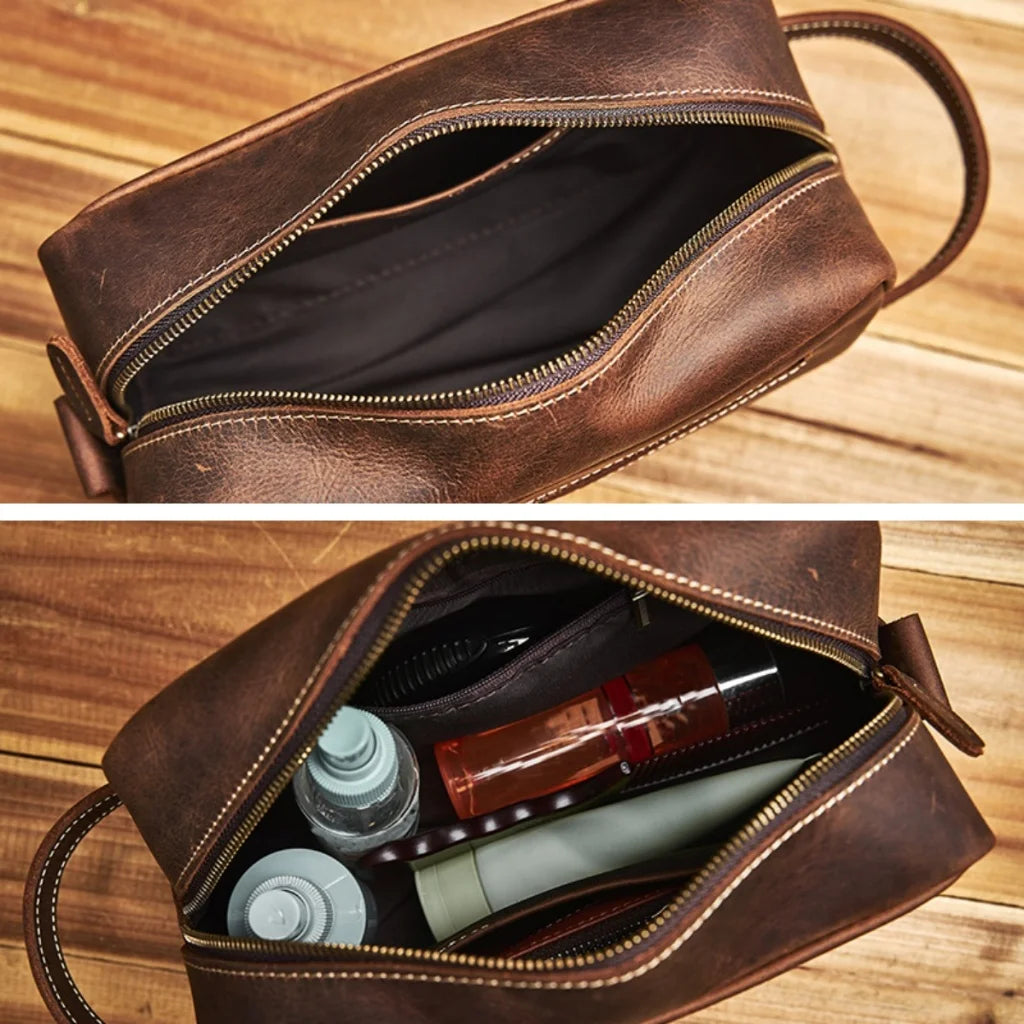 Trousse de toilette en cuir véritable