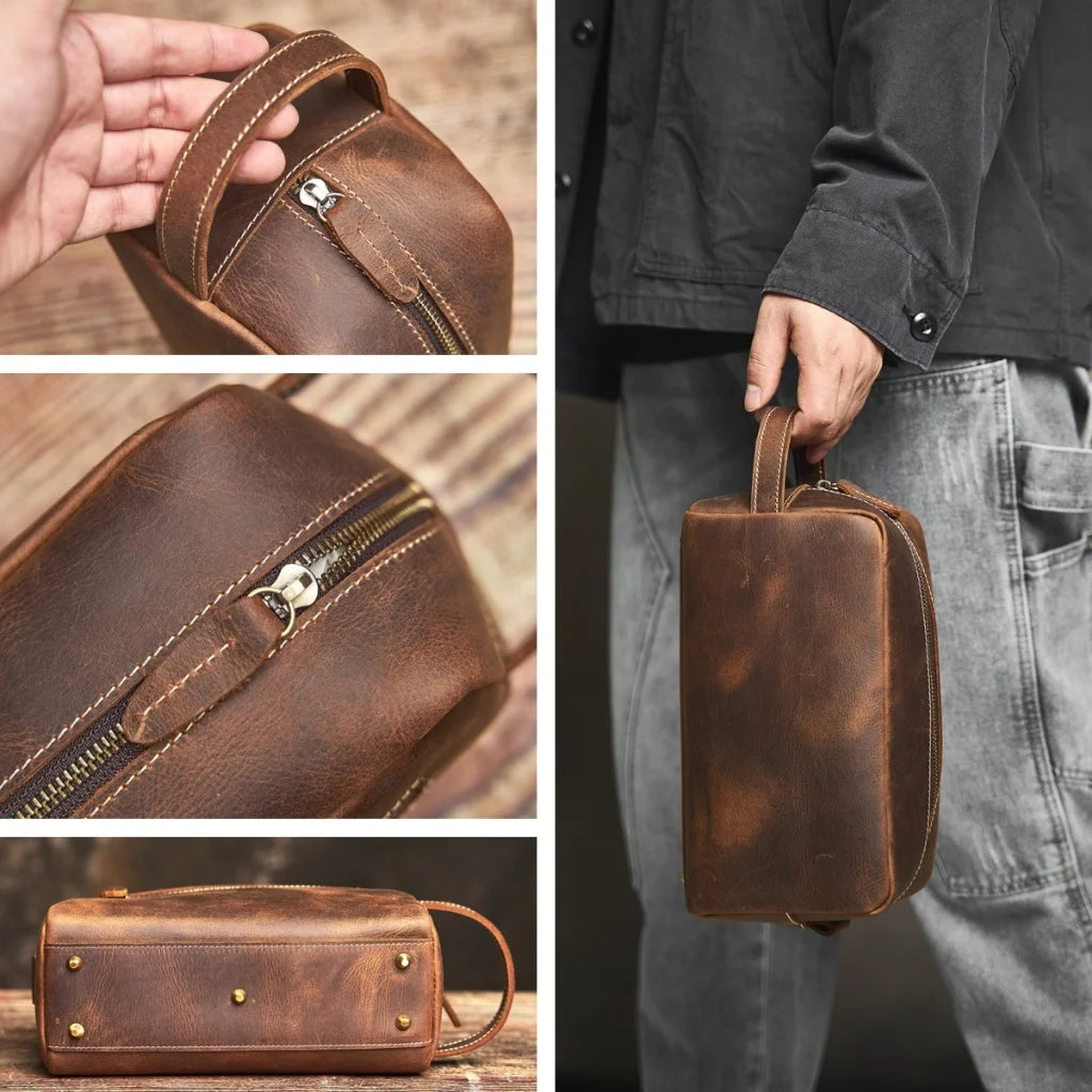 Trousse de toilette en cuir véritable