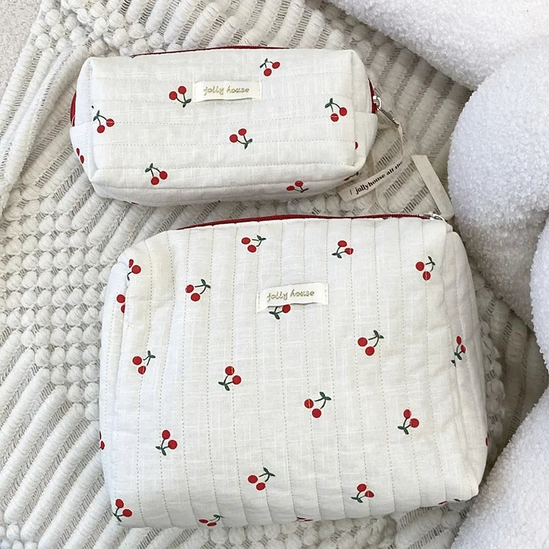 Trousse de toilette en coton | Style rétro pour femme - Compacte & chic