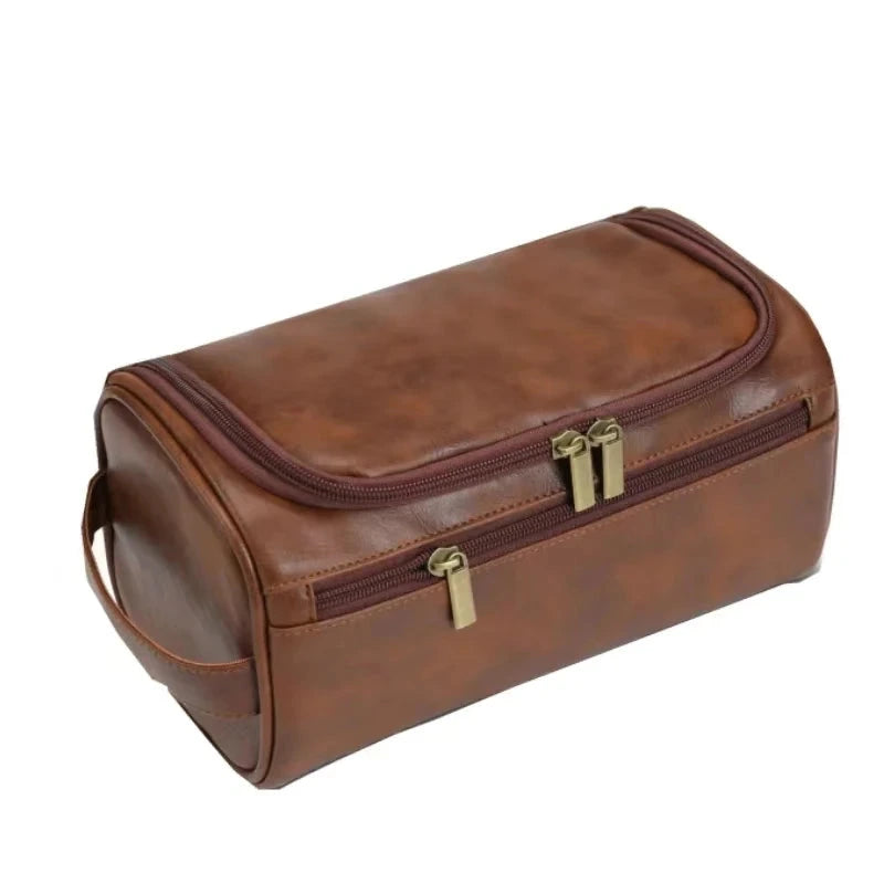  Trousse de toilette cuir avec large ouverture et double fermeture – idéale pour un accès rapide aux produits de soin