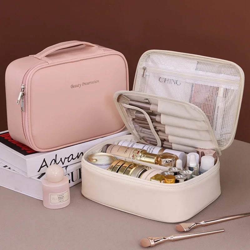 Trousse de toilette femme vanity format voyage – compartiments spacieux pour maquillage et soins quotidiens