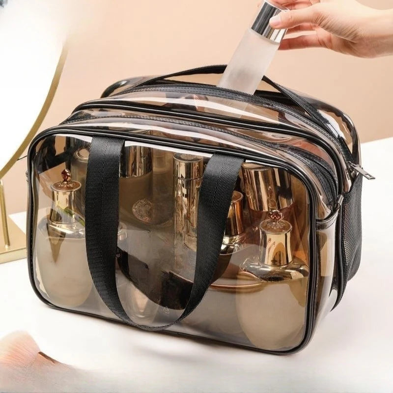 Trousse transparente waterproof avec design pratique, parfaite pour une visibilité immédiate