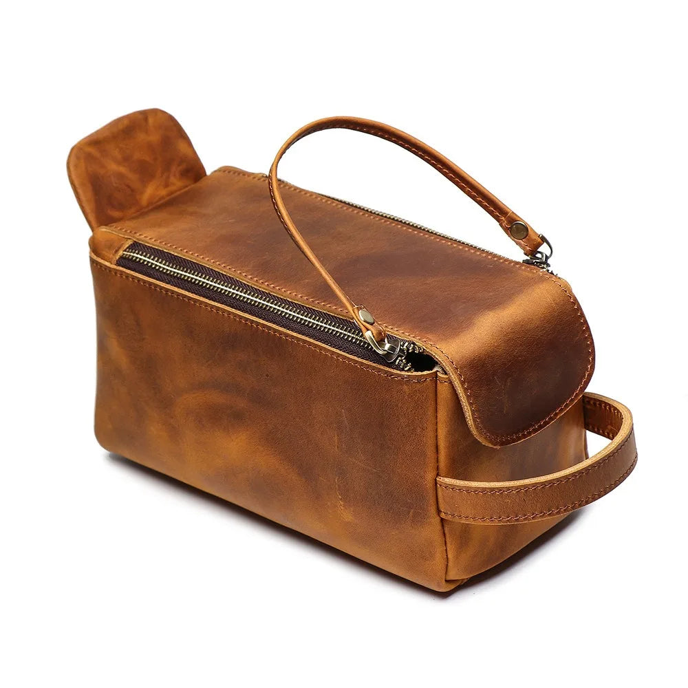 Trousse de toilette homme en cuir véritable