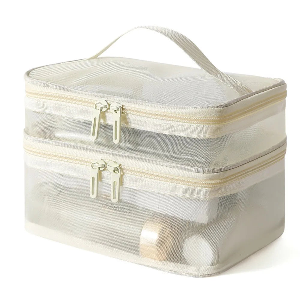  Grande trousse de toilette transparente à deux étages – parfaite pour séparer maquillage, soins et accessoires