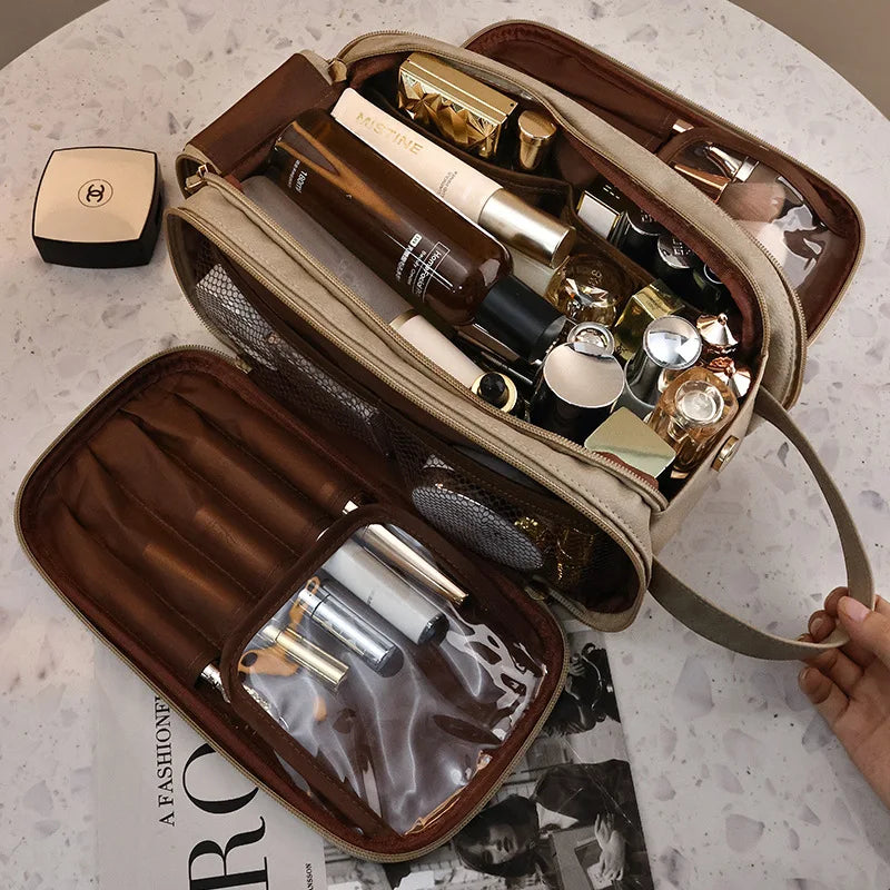 Trousse de toilette vanity rigide, grande capacité et finition élégante
