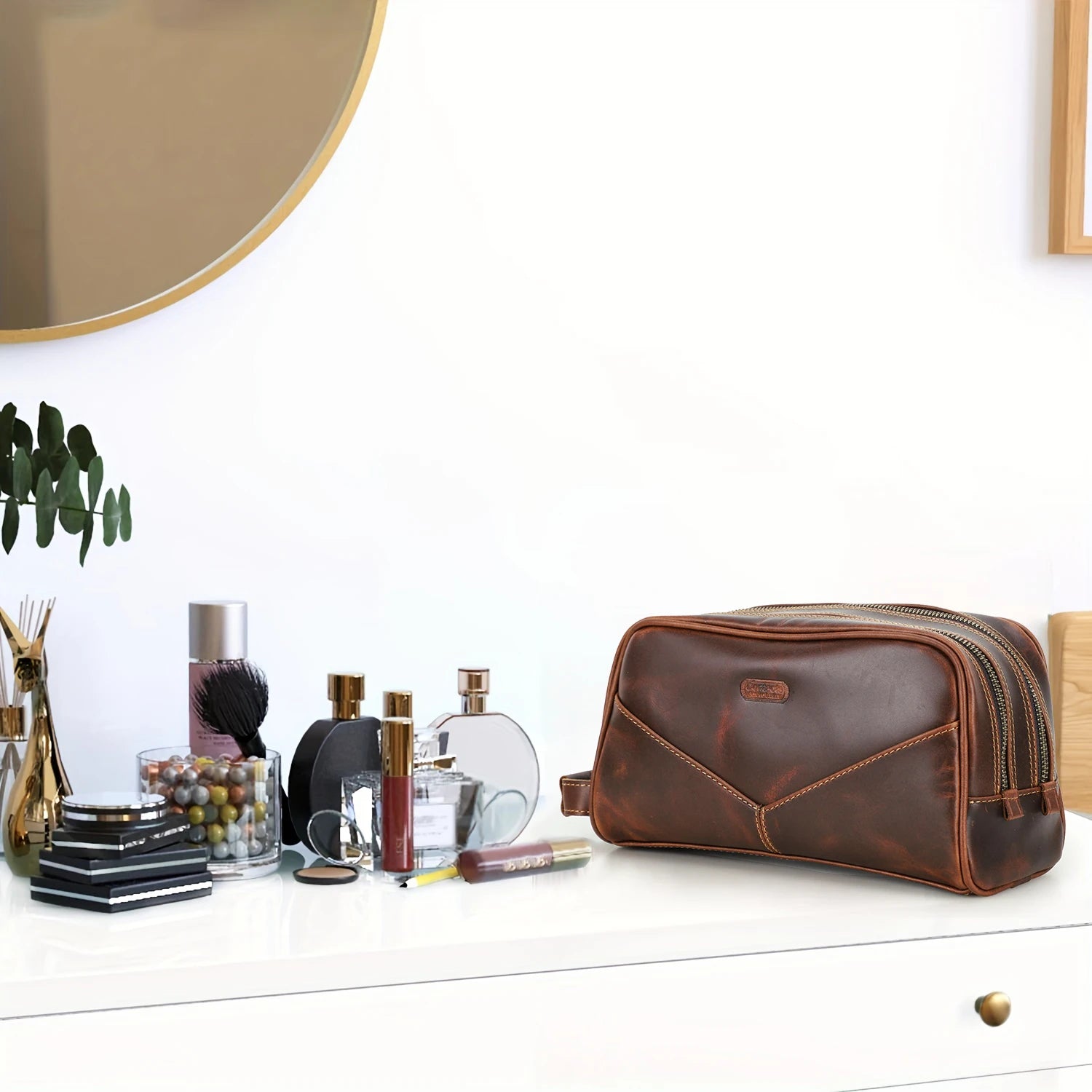 Trousse de toilette homme en cuir vintage