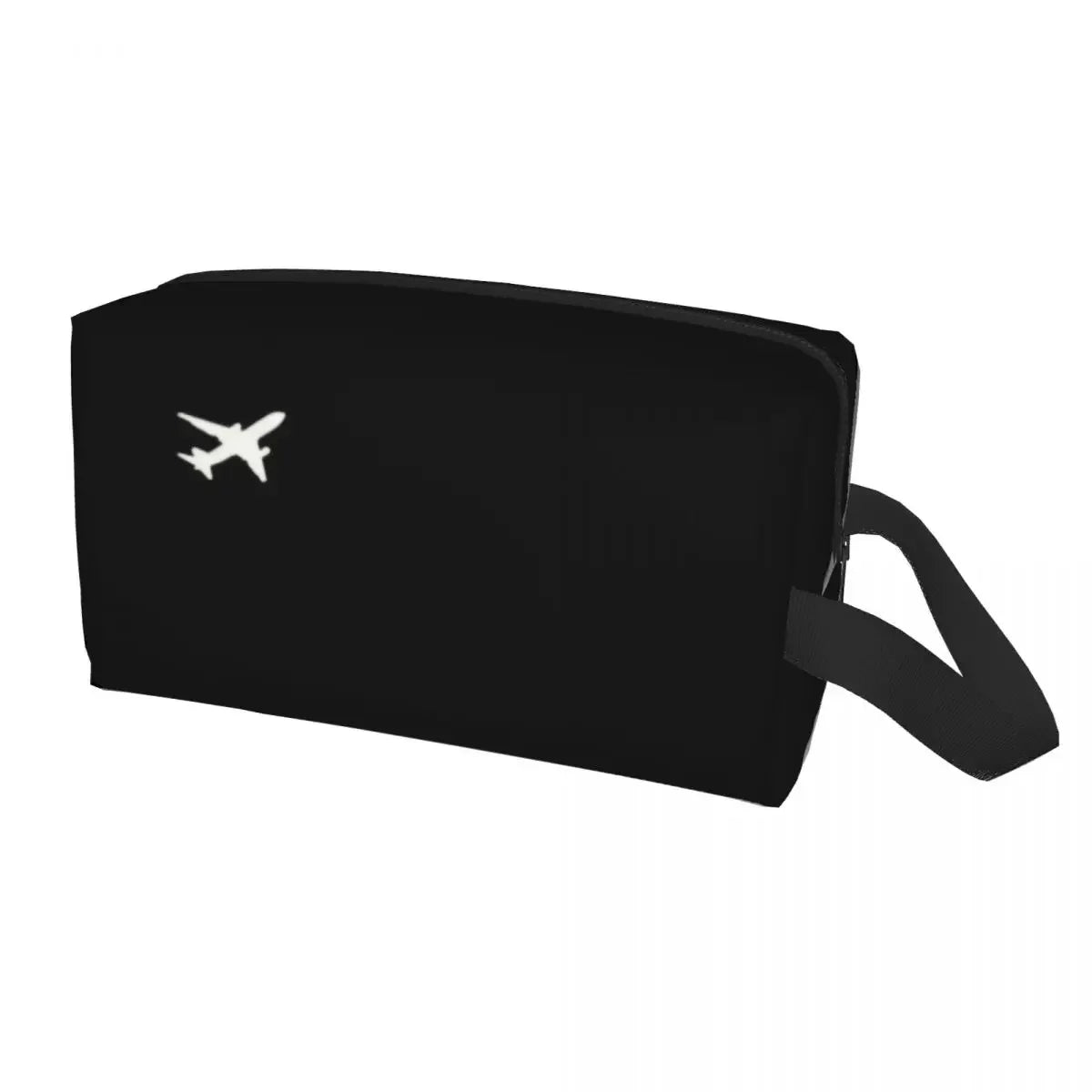 Trousse de toilette avion noire avec pictogramme blanc – design épuré pour les voyageurs modernes